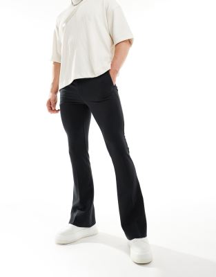 Shop Asos Design Skinny Flared Smart Pants In Black