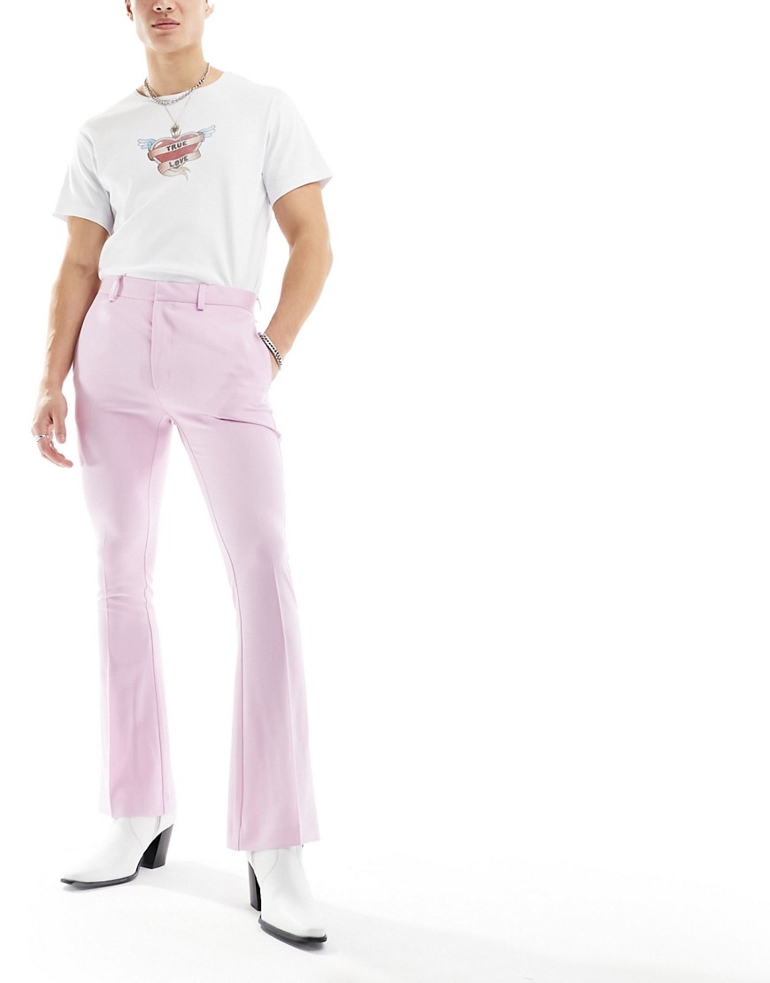 skinny flared smart pants in dusty pink