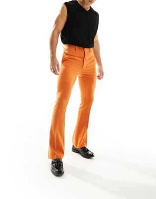 80s Mens Jeans, Pants, Parachute, Shorts, Tracksuits ASOS DESIGN skinny flared smart pants in orange $44.99 AT vintagedancer.com