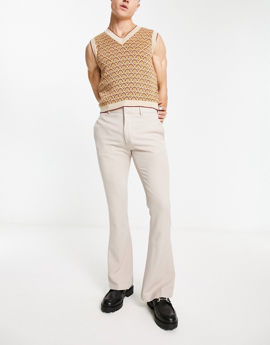 ASOS DESIGN skinny flared smart trousers in stone-Neutral