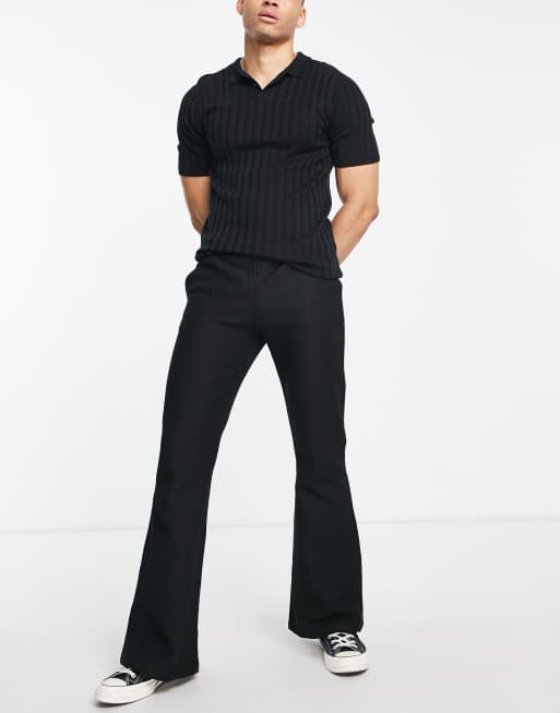 ASOS DESIGN skinny flared sweatpants in ribbed black