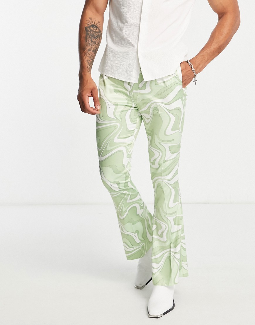 ASOS DESIGN skinny flared trouser in green marble print