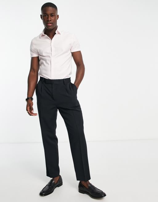 ASOS DESIGN skinny formal shirt in herringbone texture in pink