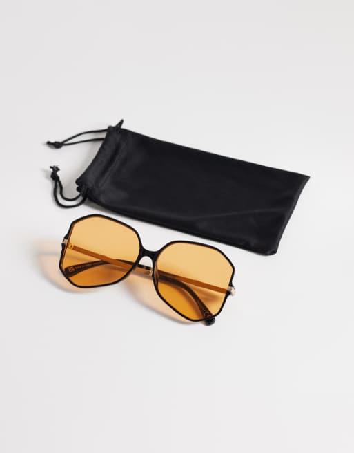 ASOS DESIGN skinny frame angular 70's sunglasses with orange lens, 3 of 3
