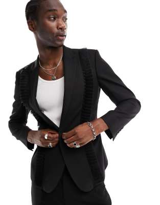 ASOS DESIGN skinny frilled blazer in black - ASOS Price Checker