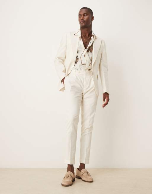 ASOS DESIGN - Skinny geruit chino pantalon van linnenmix in crème