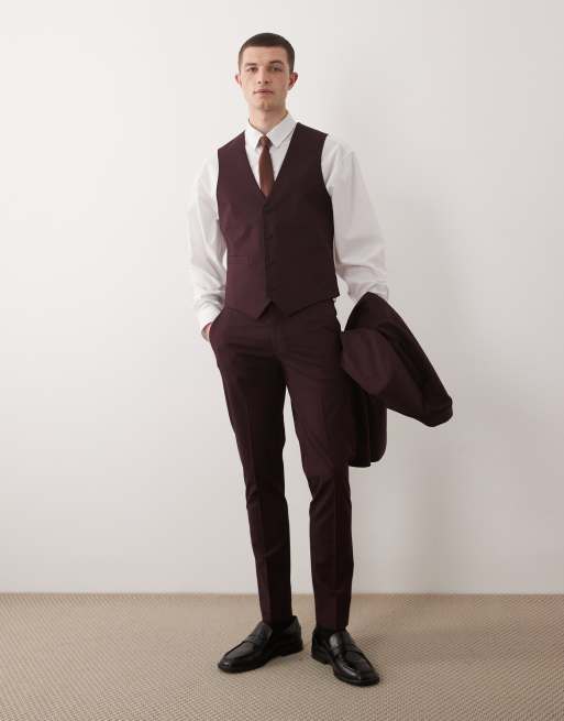 ASOS DESIGN - Skinny gilet in bordeauxrood, 2 van 5