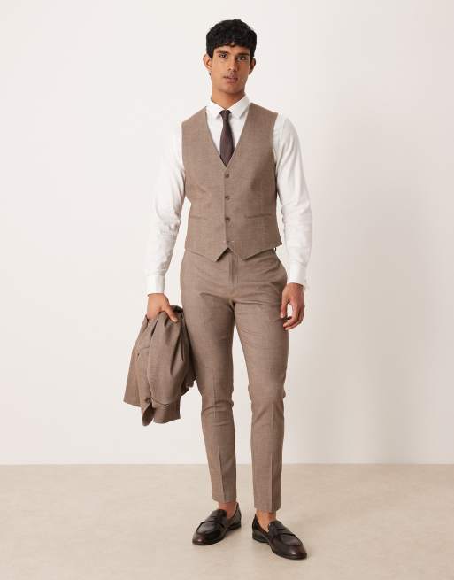 ASOS DESIGN - Skinny gilet in lichtbruine keperstof, 2 van 5