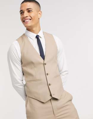 ASOS DESIGN skinny suit waistcoat in stone-Beige Beige