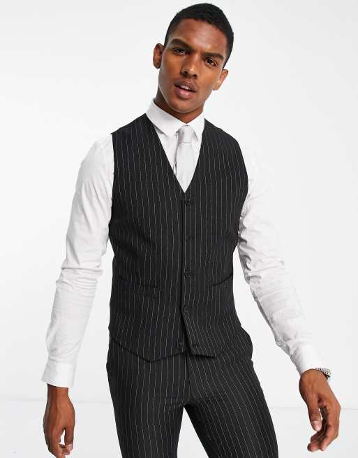 ASOS DESIGN - Skinny gilet in zwart met krijtstreep