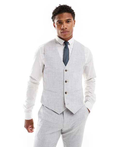 ASOS DESIGN - Skinny gilet met getextureerde crosshatch in grijs - view 1