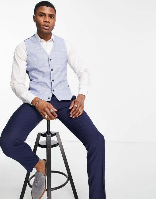 ASOS DESIGN - Skinny gilet met Prince of Wales-ruit in blauw