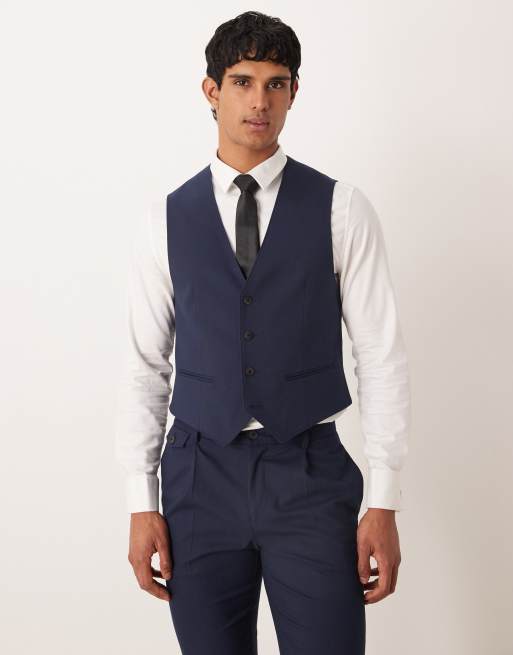 ASOS DESIGN - Skinny-fit pak van flanel met visgraatmotief in marineblauw, 2 van 4