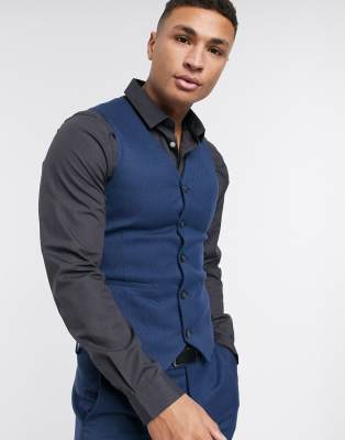 ASOS DESIGN Wedding  Enge Anzugweste aus blauer Woll-Twillmischung Blau