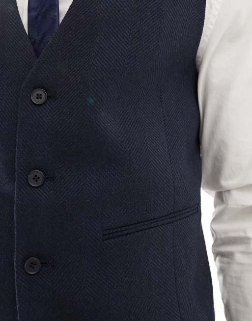 ASOS DESIGN - Skinny gilet van wolmix met breed visgraatmotief in marineblauw, 3 van 5
