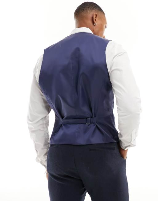 ASOS DESIGN - Skinny gilet van wolmix met breed visgraatmotief in marineblauw, 5 van 5
