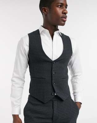 ASOS DESIGN  Enge Anzugweste aus Wollmischung mit Hahnentrittmuster in Khaki-Grün Grün