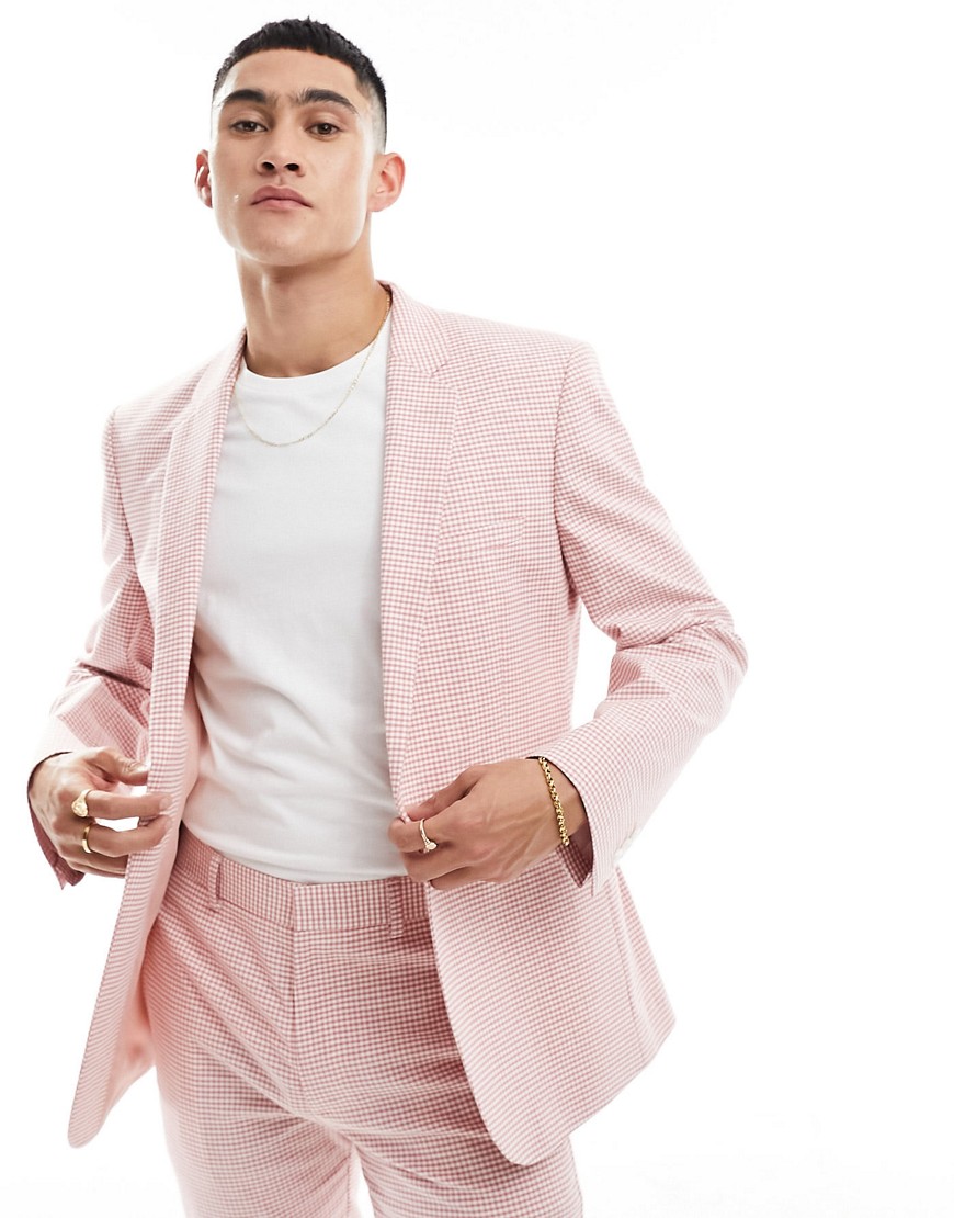 ASOS DESIGN skinny gingham suit jacket in pink