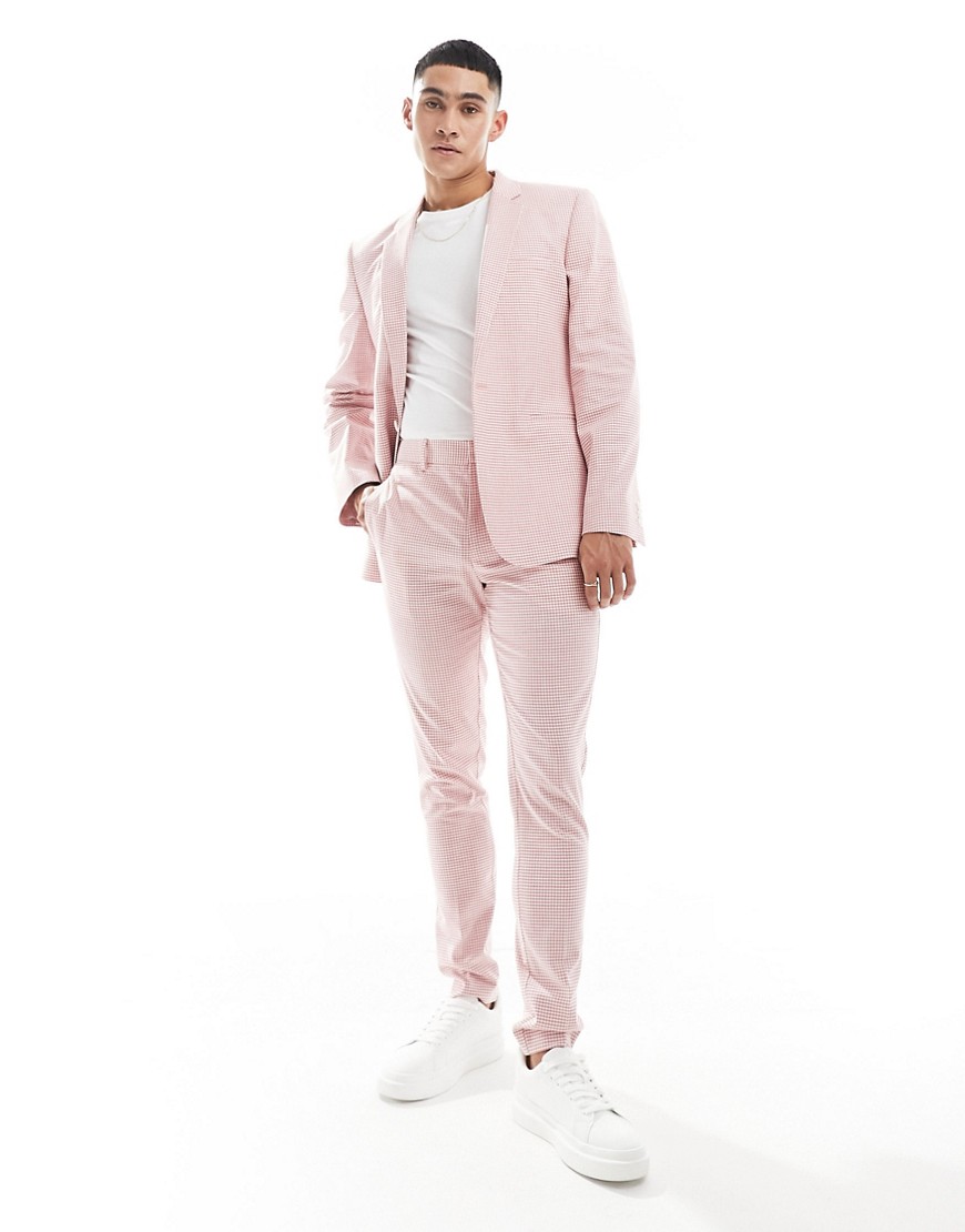 Asos Design Skinny Gingham Suit Jacket In Pink
