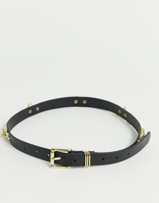 ASOS DESIGN skinny gold hanging chain waist and hip belt