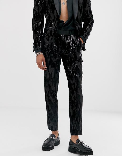ASOS DESIGN - Skinny jakkesæt i sort velour med pailletter, 3 af 3