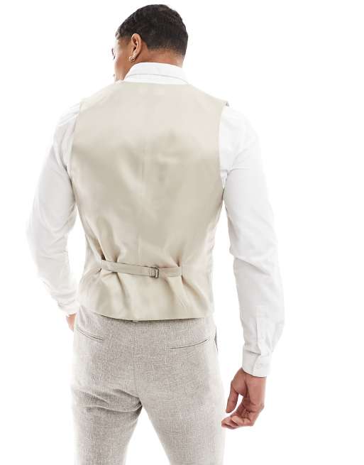 ASOS DESIGN - Skinny-habitvest i beige materiale med mikrotekstur, 2 af 5