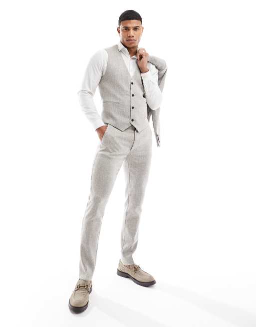 ASOS DESIGN - Skinny-habitvest i beige materiale med mikrotekstur, 4 af 5