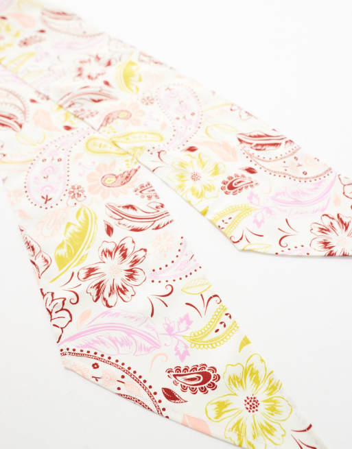 ASOS DESIGN skinny headscarf in paisley in white, 2 of 4