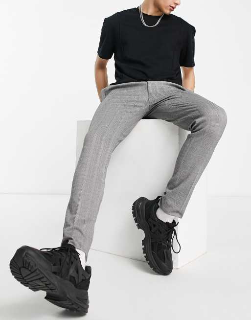 ASOS DESIGN skinny herringbone stripe smart pants in grey, 4 of 4