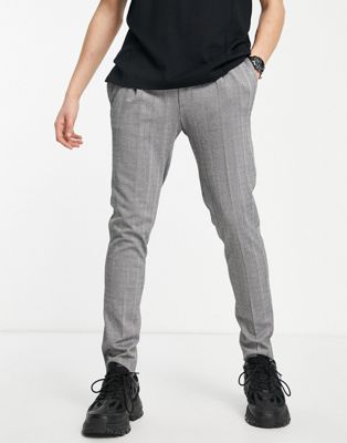 ASOS DESIGN skinny herringbone stripe smart trousers in grey