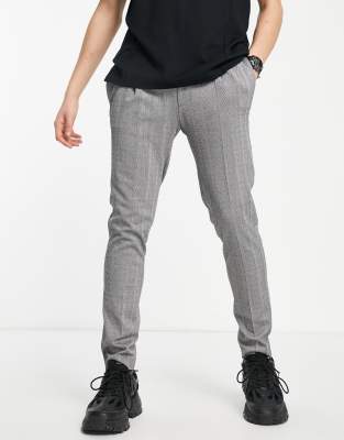 asos ASOS DESIGN skinny herringbone stripe smart trousers in grey