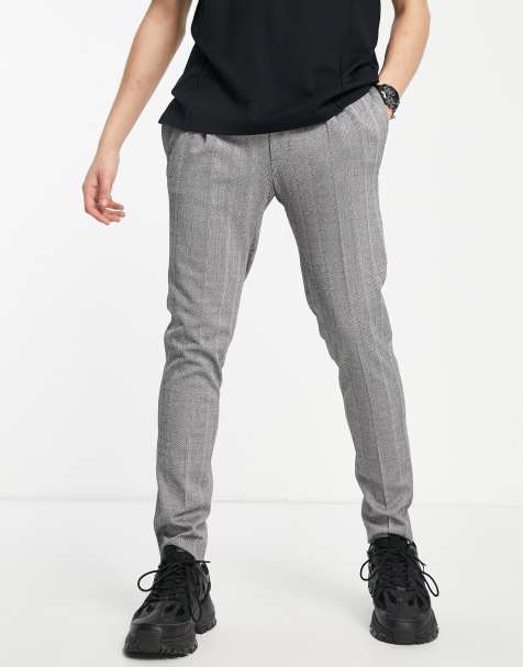 ASOS DESIGN skinny herringbone stripe smart trousers in grey - view 1