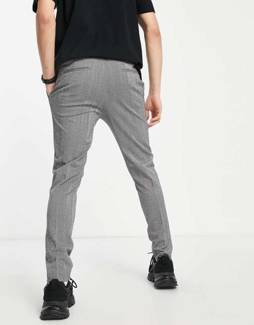 ASOS DESIGN skinny herringbone stripe smart trousers in grey, 3 of 4
