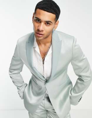 Asos Design Skinny High Shine Suit Jacket In Sage Green ModeSens