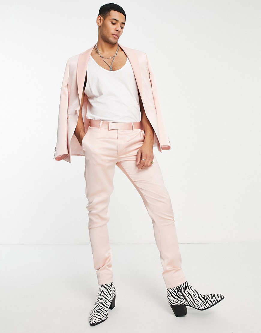ASOS DESIGN skinny high shine suit pants in light pink