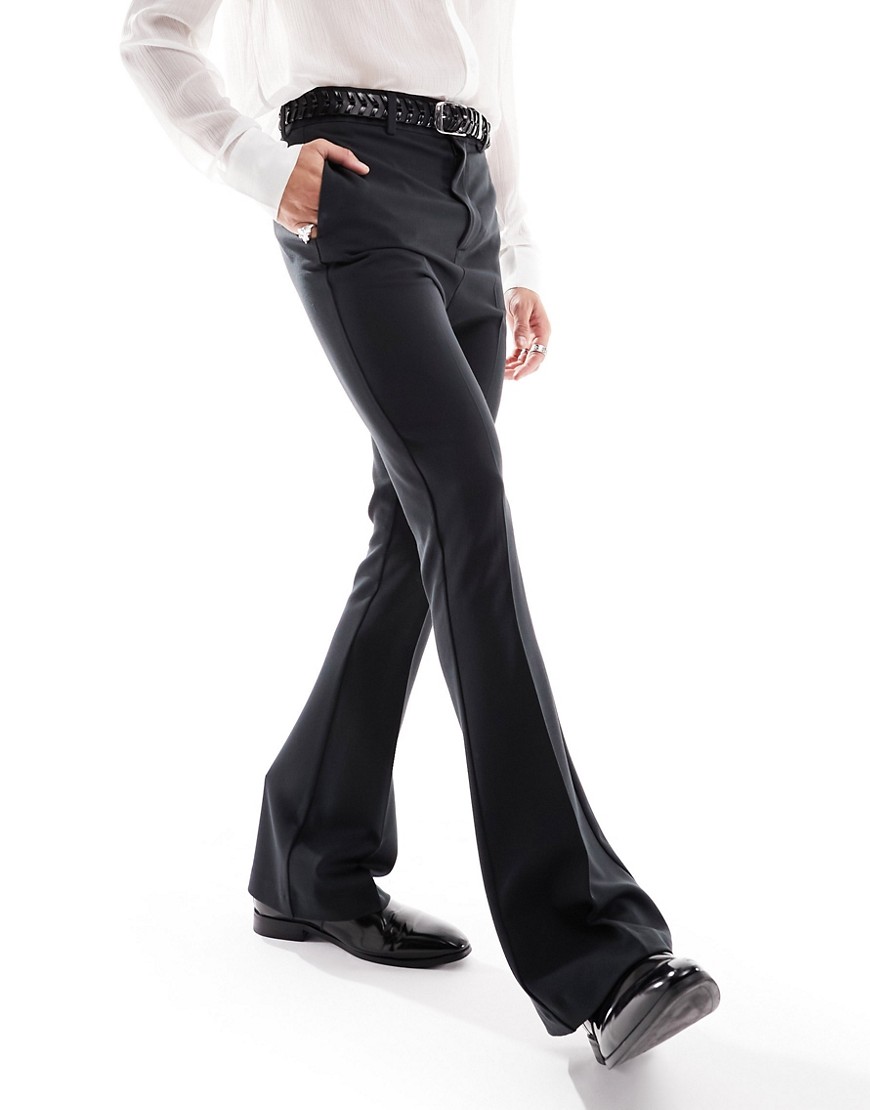 ASOS DESIGN skinny high waist flared trousers in black