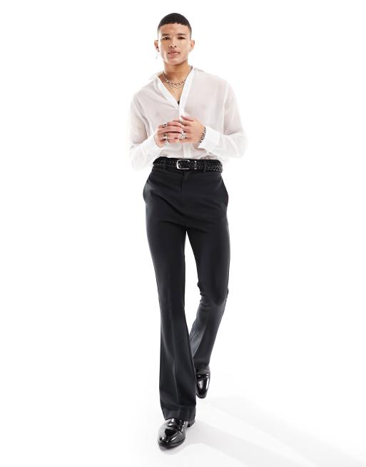 ASOS DESIGN skinny high waist flared trousers in black, 4 of 5