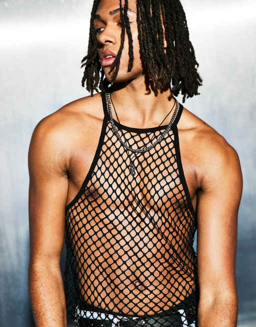 ASOS DESIGN - Skinny hoogsluitend hemd van mesh in zwart