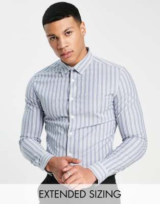 ASOS DESIGN skinny irregular stripe shirt in blue - ASOS Price Checker