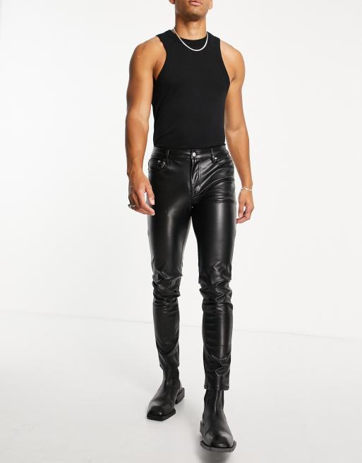 Mens leather hot sale skinny pants