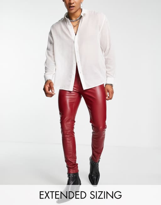 ASOS DESIGN faux leather straight leg pants in red croc