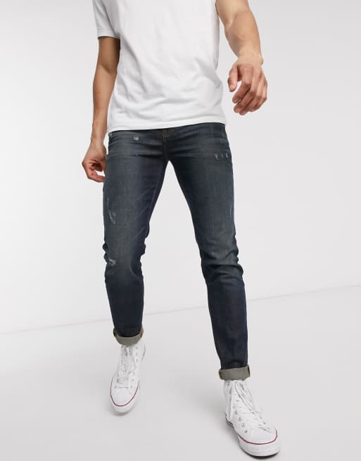 ASOS DESIGN skinny jeans 'honestly worn' in vintage dirty dark wash with abrasions
