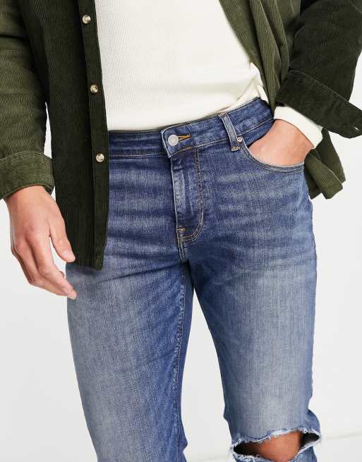 ASOS DESIGN - Skinny-jeans i mørkeblå vask med flænger på knæene, 2 af 4