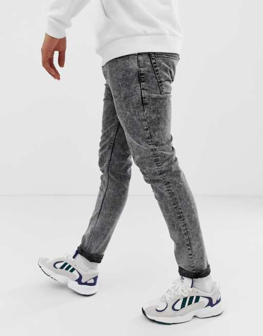 Asos Design Skinny Jeans In Acid Wash Black Asos