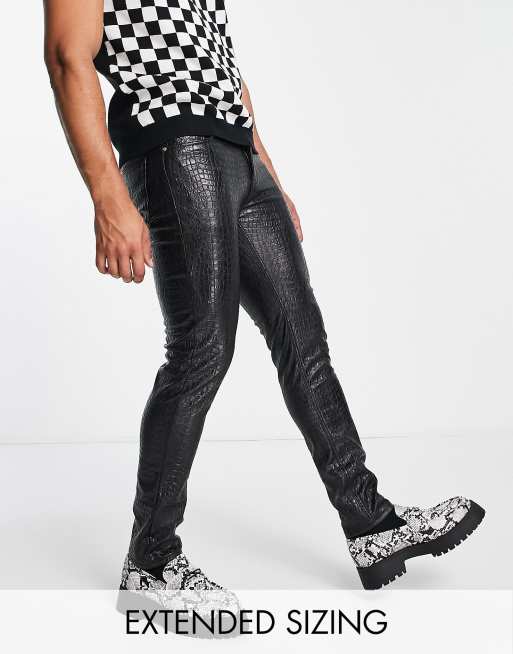 ASOS DESIGN flare jeans in black croc leather look - part of a set