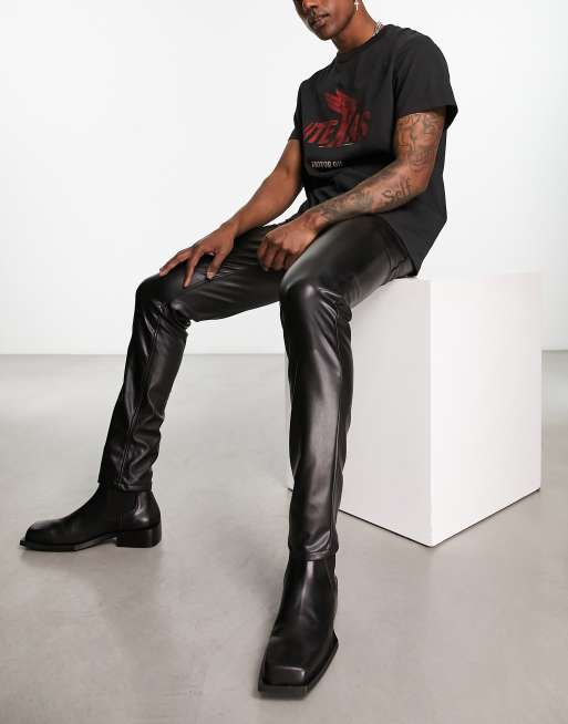 ASOS DESIGN skinny jeans in black leather look