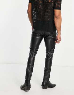 mens leather look skinny jeans