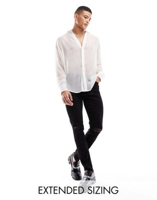Asos Design Skinny Jeans In Black With Knee Rips