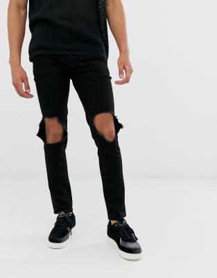 mens black skinny jeans with knee rips