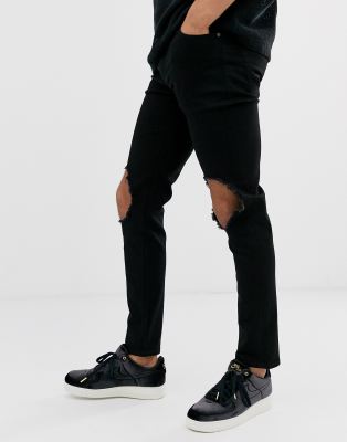 black open knee jeans